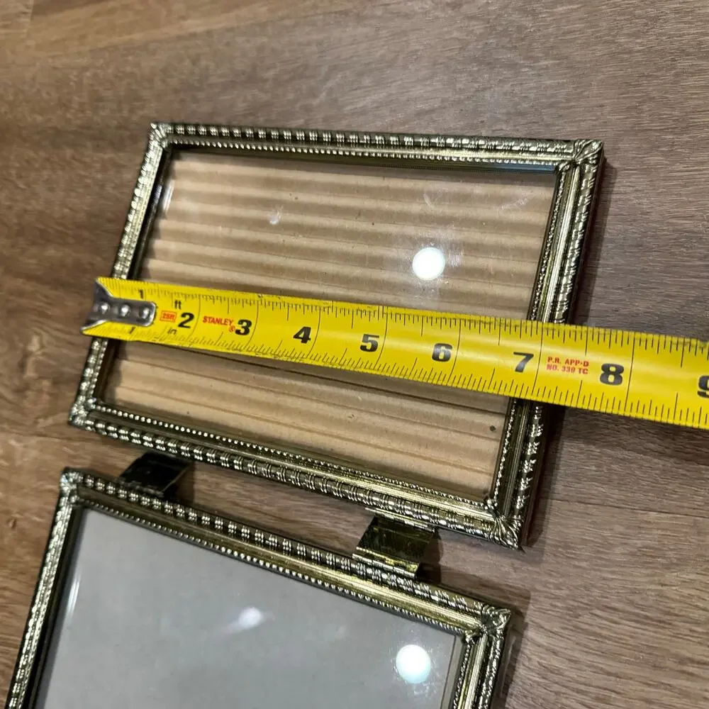 Vintage Folding Brass Ornate Standing Triple 3 Picture Photo Frame 5x7 Etched